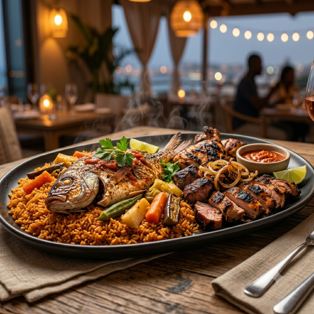 Restaurant au bord de la plage à Dakar au coucher du soleil